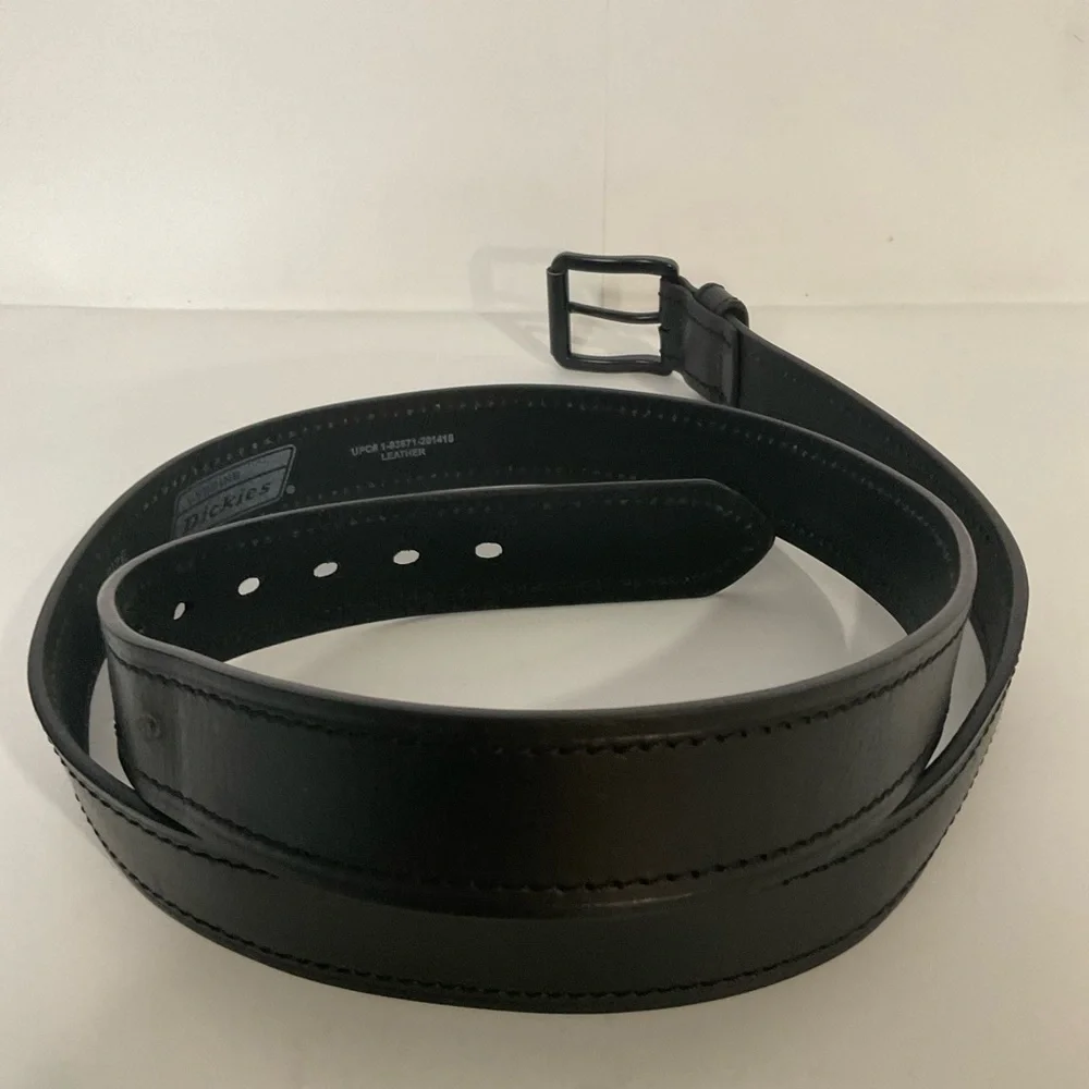 Genuine Dickies Black Leather Work Belt Dark Metal Buckle; Size: 50”-52” L; Nice